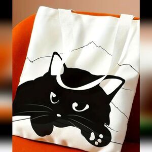 NEW Canvas Black Cat KITTY Cat Tote Bag